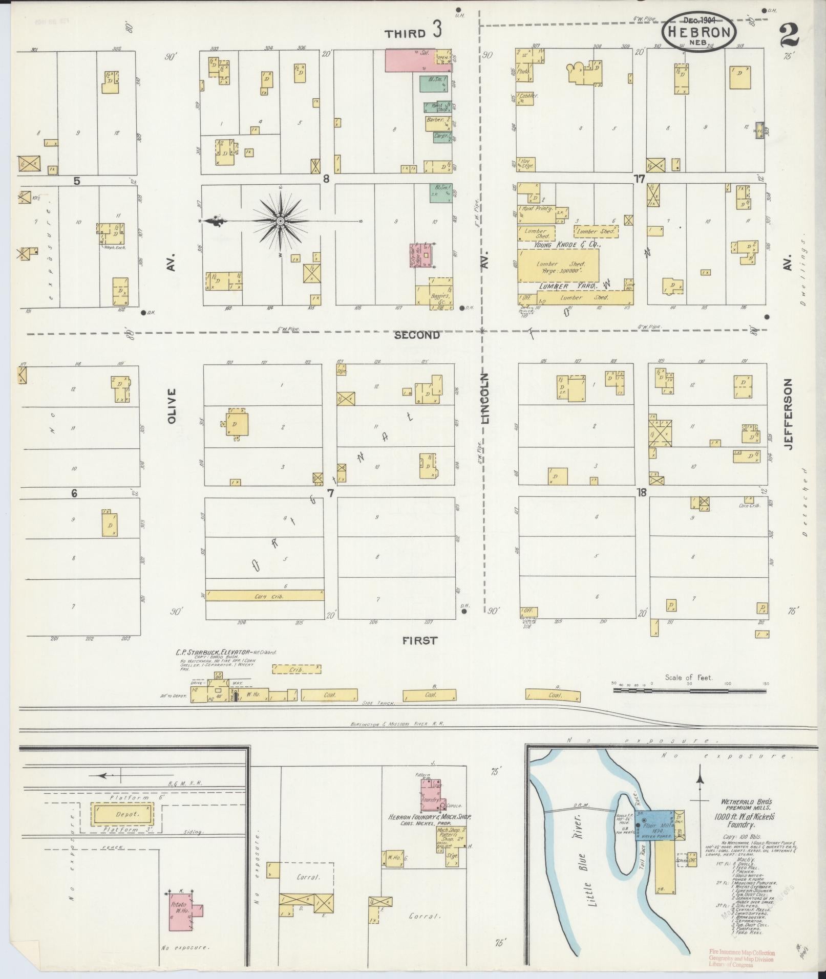 Sanborn Fire Insurance Map from Hebron, Thayer County, Nebraska (1904), Sheet #0002 - Complete Map Set gallery image, historic Sanborn map, vintage wall art, Nebraska Nebraska