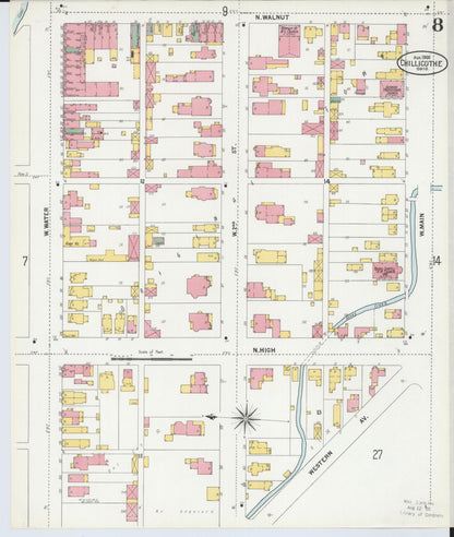 Sanborn Fire Insurance Map from Chillicothe, Ross County, Ohio (1900), Sheet #0008 - Historic Sanborn Fire Insurance Map Print, vintage old map wall art, antique decor, genealogy gift, Ohio Ohio map