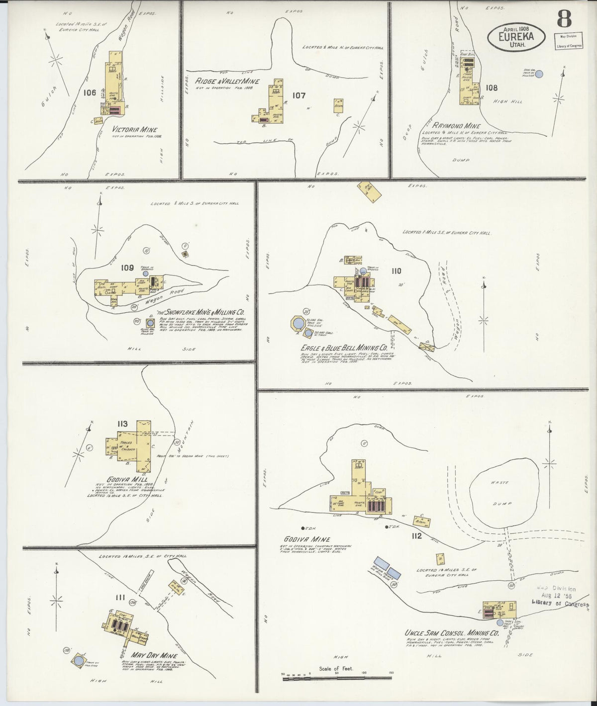 Sanborn Fire Insurance Map from Eureka, Juab County, Utah (1908), Sheet #0008 - Complete Map Set gallery image, historic Sanborn map, vintage wall art, Utah Utah
