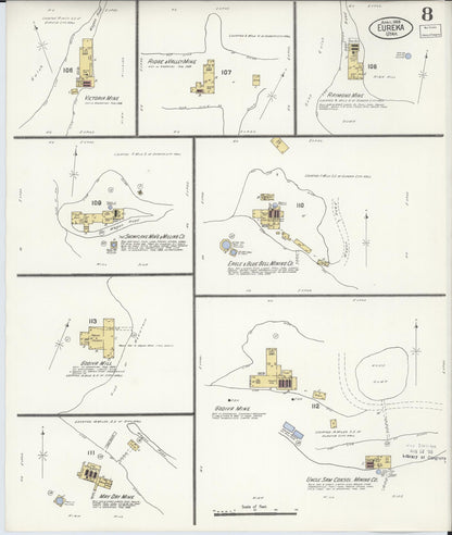 Sanborn Fire Insurance Map from Eureka, Juab County, Utah (1908), Sheet #0008 - Complete Map Set gallery image, historic Sanborn map, vintage wall art, Utah Utah