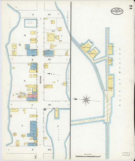 Sanborn Fire Insurance Map from Cedar Key, Levy County, Florida (1909), Sheet #0002 - Historic Sanborn Fire Insurance Map Print, vintage old map wall art, antique decor, genealogy gift, Florida Florida map