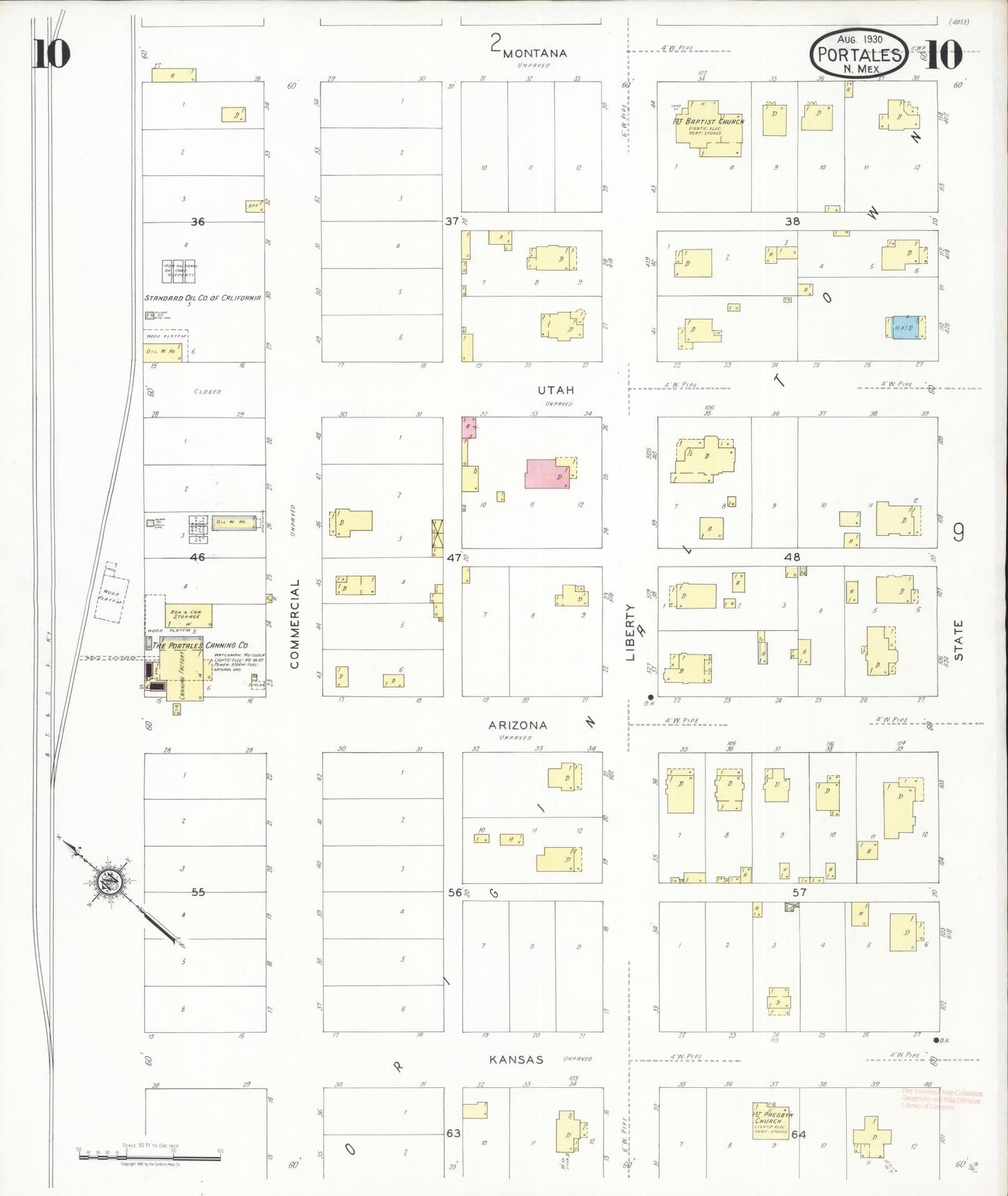 Sanborn Fire Insurance Map from Portales, Roosevelt County, New Mexico (1930), Sheet #0010 - Historic Sanborn Fire Insurance Map Print, vintage old map wall art, antique decor, genealogy gift, New Mexico New Mexico map