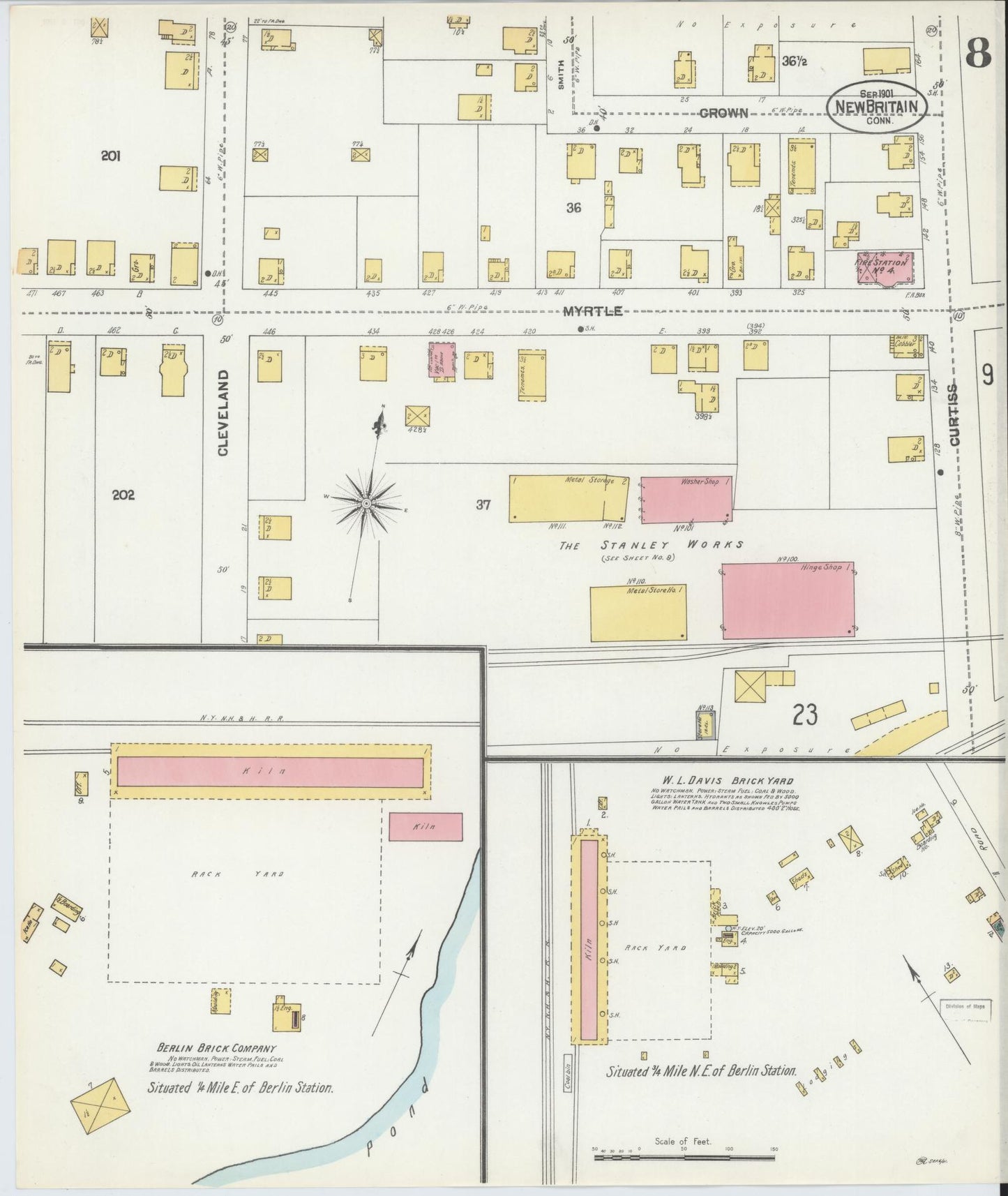Sanborn Fire Insurance Map from New Britain, Hartford County, Connecticut (1901), Sheet #0008 - Complete Map Set gallery image, historic Sanborn map, vintage wall art, Connecticut Connecticut