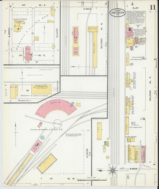 Sanborn Fire Insurance Map from Aberdeen, Brown County, South Dakota (1904), Sheet #0011 - Historic Sanborn Fire Insurance Map Print, vintage old map wall art, antique decor, genealogy gift, South Dakota South Dakota map