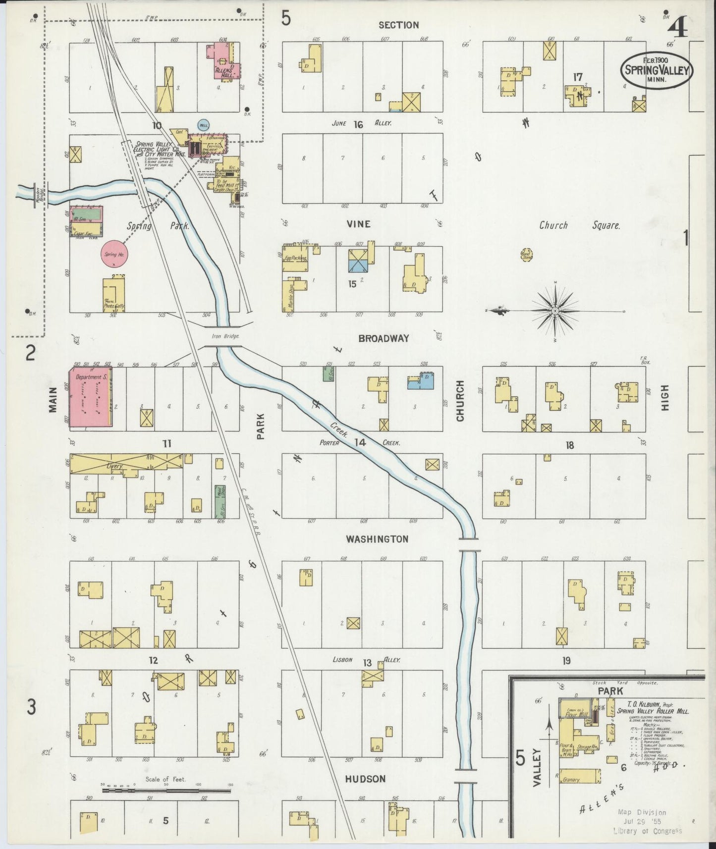 Sanborn Fire Insurance Map from Spring Valley, Fillmore County, Minnesota (1900), Sheet #0004 - Historic Sanborn Fire Insurance Map Print, vintage old map wall art, antique decor, genealogy gift, Minnesota Minnesota map