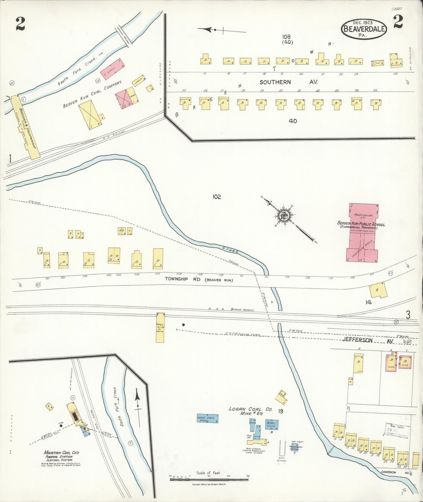 Sanborn Fire Insurance Map from Beaverdale, Cambria County, Pennsylvania (1923), Sheet #0002 - Historic Sanborn Fire Insurance Map Print, vintage old map wall art, antique decor, genealogy gift, Pennsylvania Pennsylvania map