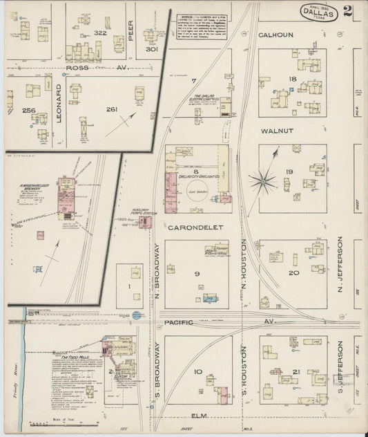 Sanborn Fire Insurance Map from Dallas, Dallas County, Texas (1885), Sheet #0002 - Historic Sanborn Fire Insurance Map Print, vintage old map wall art, antique decor, genealogy gift, Texas Texas map