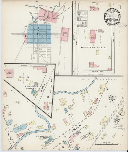 Sanborn Fire Insurance Map from Mercersburg, Franklin County, Pennsylvania (1885), Sheet #0001 - Historic Sanborn Fire Insurance Map Print, vintage old map wall art, antique decor, genealogy gift, Pennsylvania Pennsylvania map