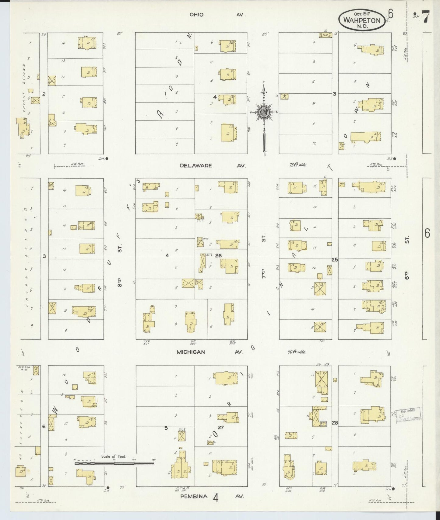 Sanborn Fire Insurance Map from Wahpeton, Richland County, North Dakota (1910), Sheet #0007 - Historic Sanborn Fire Insurance Map Print, vintage old map wall art, antique decor, genealogy gift, North Dakota North Dakota map