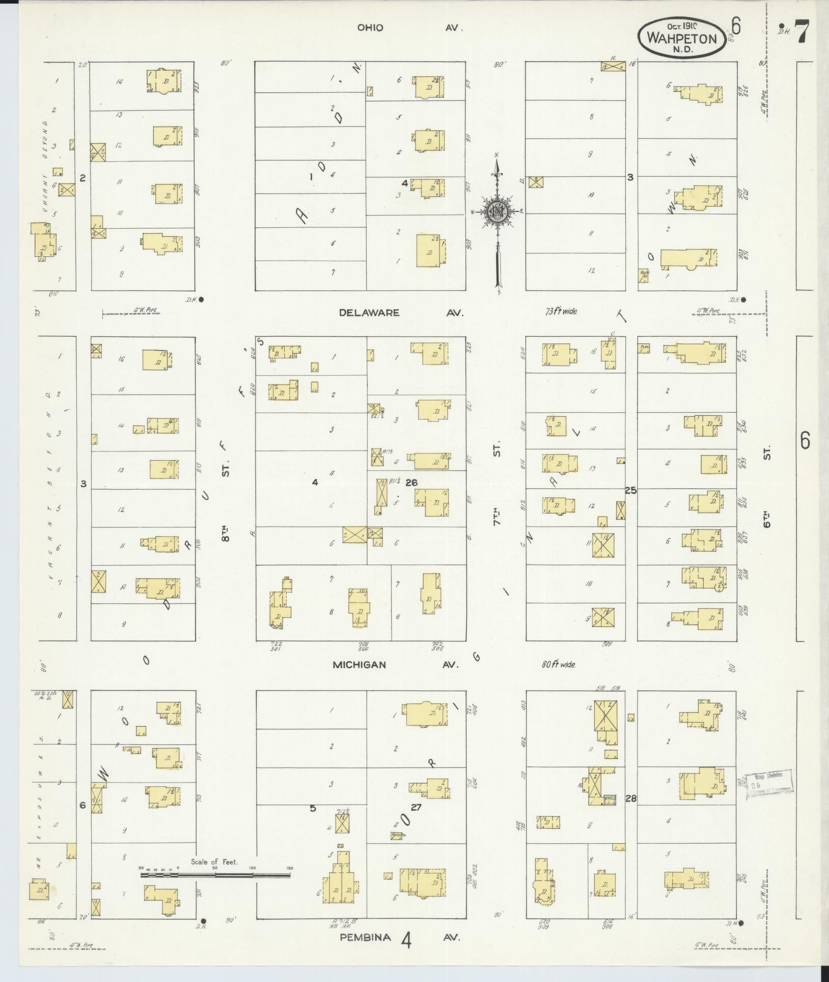 Sanborn Fire Insurance Map from Wahpeton, Richland County, North Dakota (1910), Sheet #0007 - Historic Sanborn Fire Insurance Map Print, vintage old map wall art, antique decor, genealogy gift, North Dakota North Dakota map
