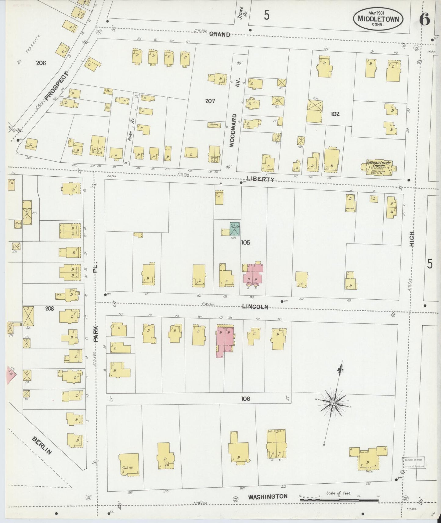 Sanborn Fire Insurance Map from Middletown, Middlesex County, Connecticut (1901), Sheet #0006 - Historic Sanborn Fire Insurance Map Print, vintage old map wall art, antique decor, genealogy gift, Connecticut Connecticut map