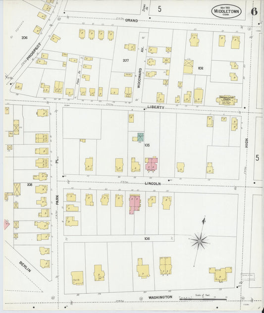 Sanborn Fire Insurance Map from Middletown, Middlesex County, Connecticut (1901), Sheet #0006 - Historic Sanborn Fire Insurance Map Print, vintage old map wall art, antique decor, genealogy gift, Connecticut Connecticut map