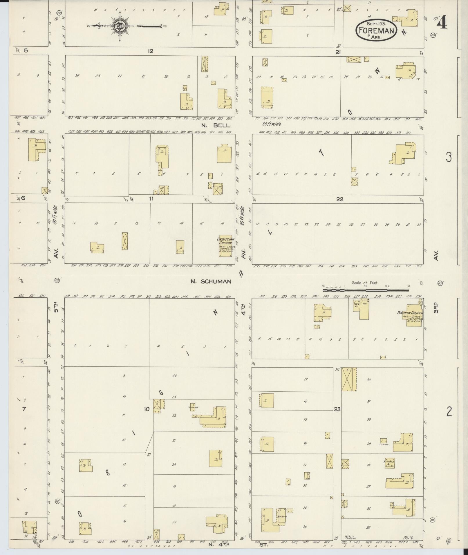 Sanborn Fire Insurance Map from Foreman, Little River County, Arkansas (1913), Sheet #0004 - Historic Sanborn Fire Insurance Map Print, vintage old map wall art, antique decor, genealogy gift, Arkansas Arkansas map