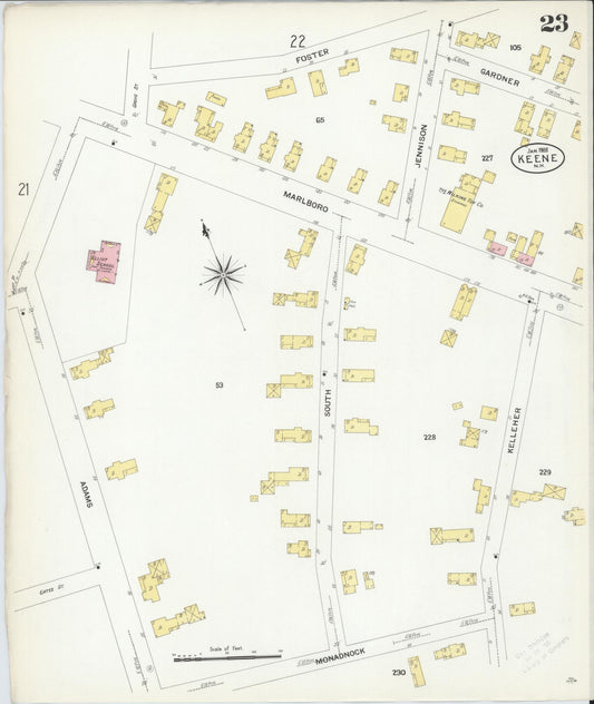Sanborn Fire Insurance Map from Keene, Cheshire County, New Hampshire (1908), Sheet #0023 - Historic Sanborn Fire Insurance Map Print, vintage old map wall art, antique decor, genealogy gift, New Hampshire New Hampshire map