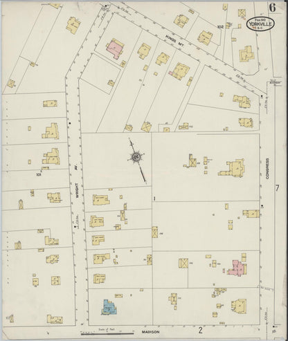 Sanborn Fire Insurance Map from York[ville], York County, South Carolina (1910), Sheet #0006 - Complete Map Set gallery image, historic Sanborn map, vintage wall art, South Carolina South Carolina
