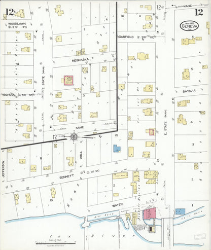 Sanborn Fire Insurance Map from Geneva, Kane County, Illinois (1923), Sheet #0012 - Complete Map Set gallery image, historic Sanborn map, vintage wall art, Illinois Illinois