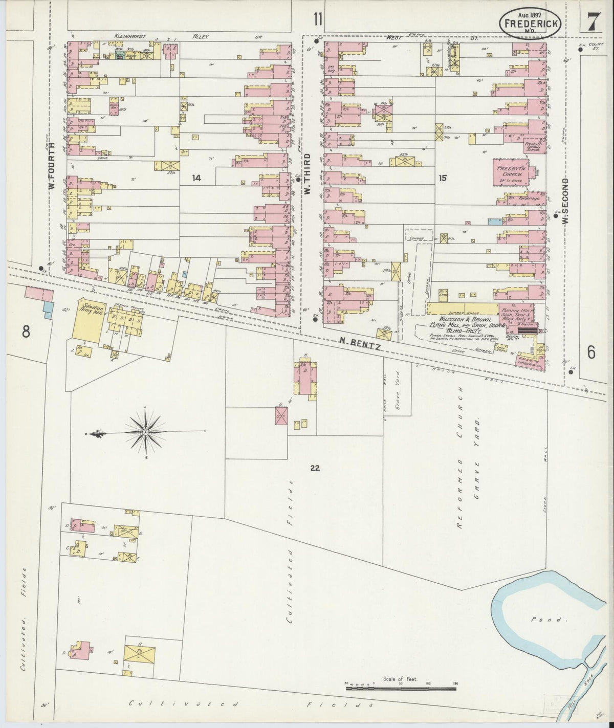 Sanborn Fire Insurance Map from Frederick, Frederick County, Maryland (1897), Sheet #0007 - Historic Sanborn Fire Insurance Map Print, vintage old map wall art, antique decor, genealogy gift, Maryland Maryland map