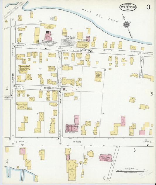 Sanborn Fire Insurance Map from Wolfeboro, Carroll County, New Hampshire (1917), Sheet #0003 - Historic Sanborn Fire Insurance Map Print, vintage old map wall art, antique decor, genealogy gift, New Hampshire New Hampshire map
