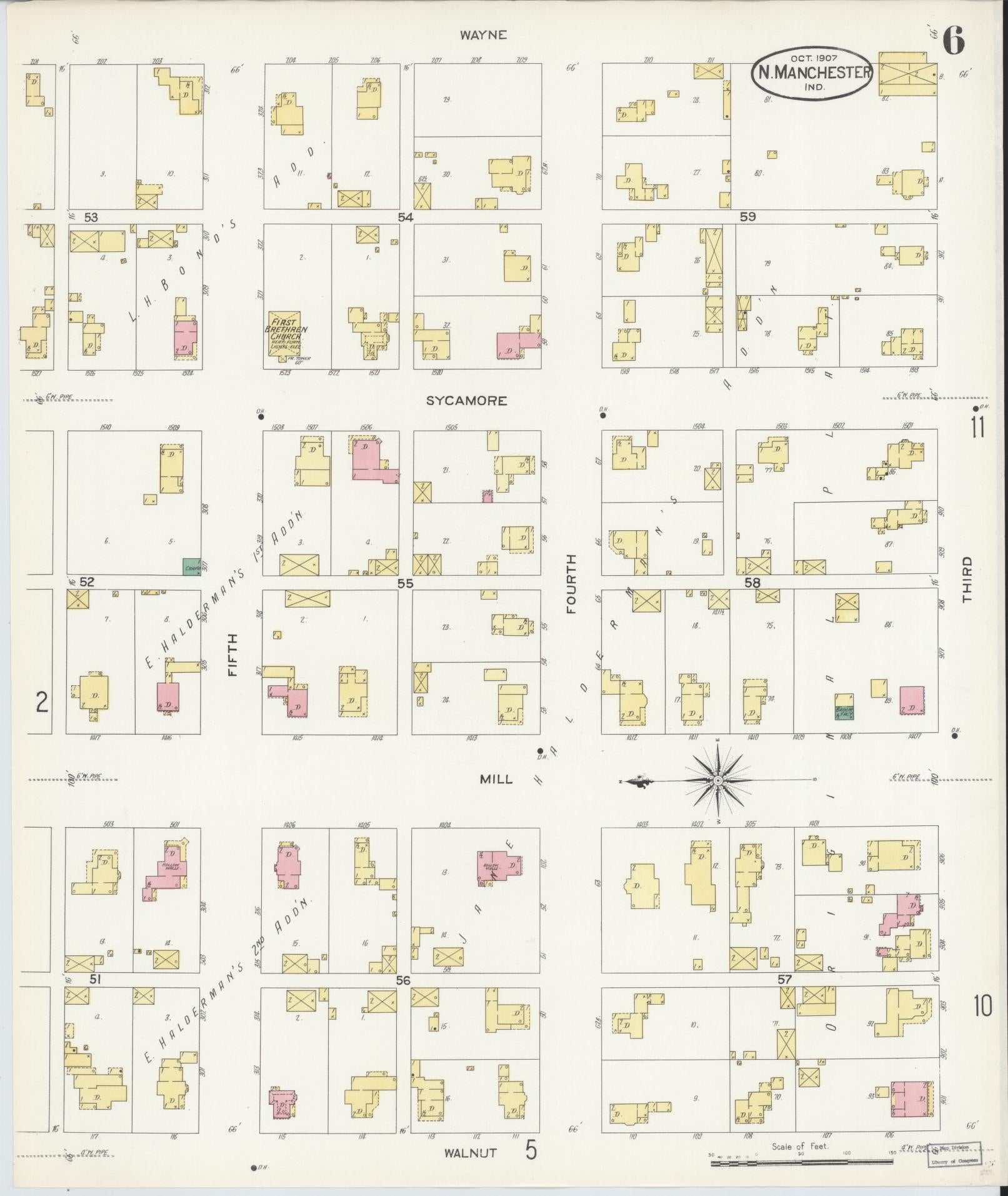 Sanborn Fire Insurance Map from North Manchester, Wabash County, Indiana. (1907), Sheet 6 – Historic Sanborn Fire Insurance Map Print