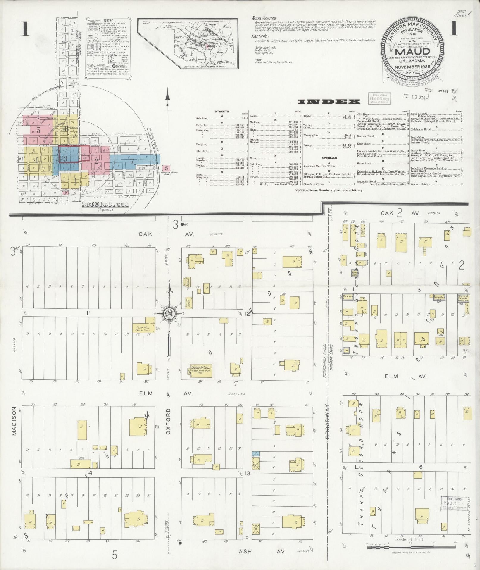 Sanborn Fire Insurance Map from Maud, Pottawatomie County, Oklahoma (1928), Sheet #0001 - Historic Sanborn Fire Insurance Map Print, vintage old map wall art, antique decor, genealogy gift, Oklahoma Oklahoma map