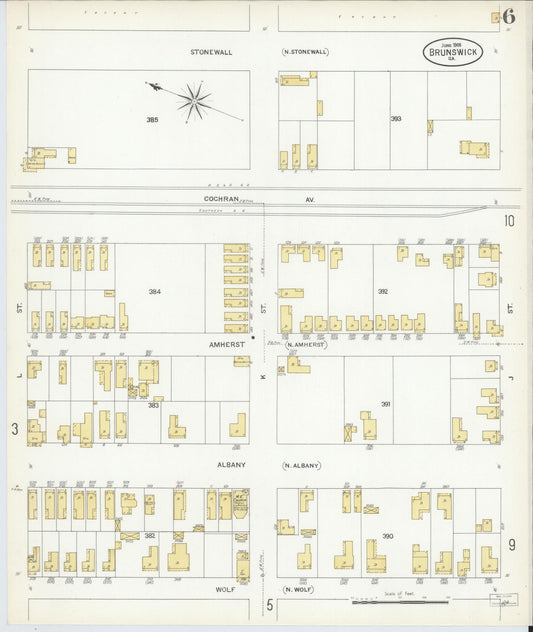 Sanborn Fire Insurance Map from Brunswick, Glynn County, Georgia (1908), Sheet #0006 - Historic Sanborn Fire Insurance Map Print, vintage old map wall art, antique decor, genealogy gift, Georgia Georgia map