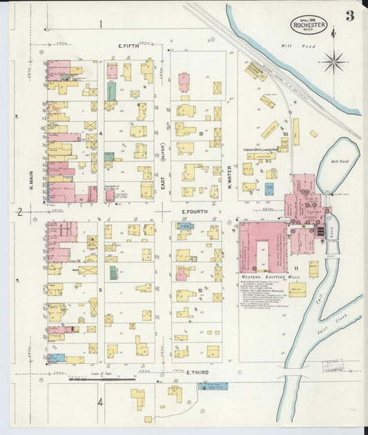 Sanborn Fire Insurance Map from Rochester, Oakland County, Michigan (1908), Sheet #0003 - Historic Sanborn Fire Insurance Map Print, vintage old map wall art, antique decor, genealogy gift, Michigan Michigan map