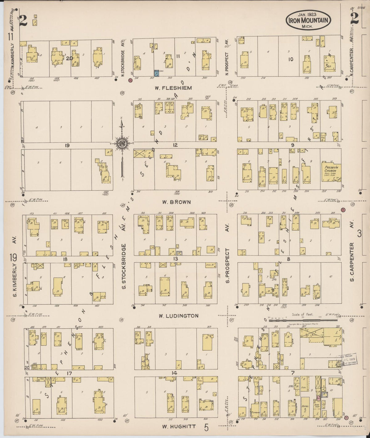 Sanborn Fire Insurance Map from Iron Mountain, Dickinson County, Michigan (1923), Sheet #0002 - Historic Sanborn Fire Insurance Map Print, vintage old map wall art, antique decor, genealogy gift, Michigan Michigan map