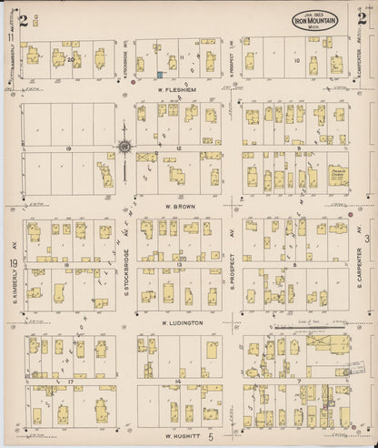 Sanborn Fire Insurance Map from Iron Mountain, Dickinson County, Michigan (1923), Sheet #0002 - Historic Sanborn Fire Insurance Map Print, vintage old map wall art, antique decor, genealogy gift, Michigan Michigan map