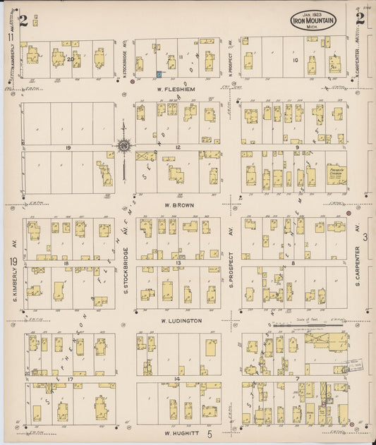 Sanborn Fire Insurance Map from Iron Mountain, Dickinson County, Michigan (1923), Sheet #0002 - Historic Sanborn Fire Insurance Map Print, vintage old map wall art, antique decor, genealogy gift, Michigan Michigan map