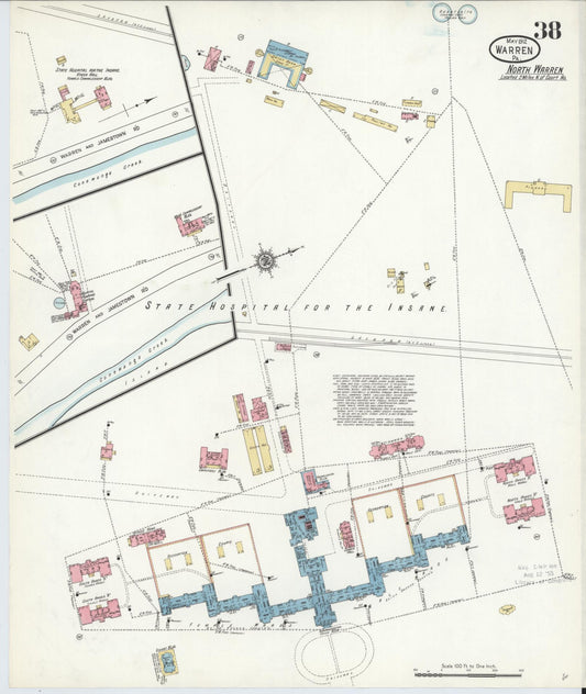 Sanborn Fire Insurance Map from Warren, Warren County, Pennsylvania (1912), Sheet #0038 - Historic Sanborn Fire Insurance Map Print, vintage old map wall art, antique decor, genealogy gift, Pennsylvania Pennsylvania map