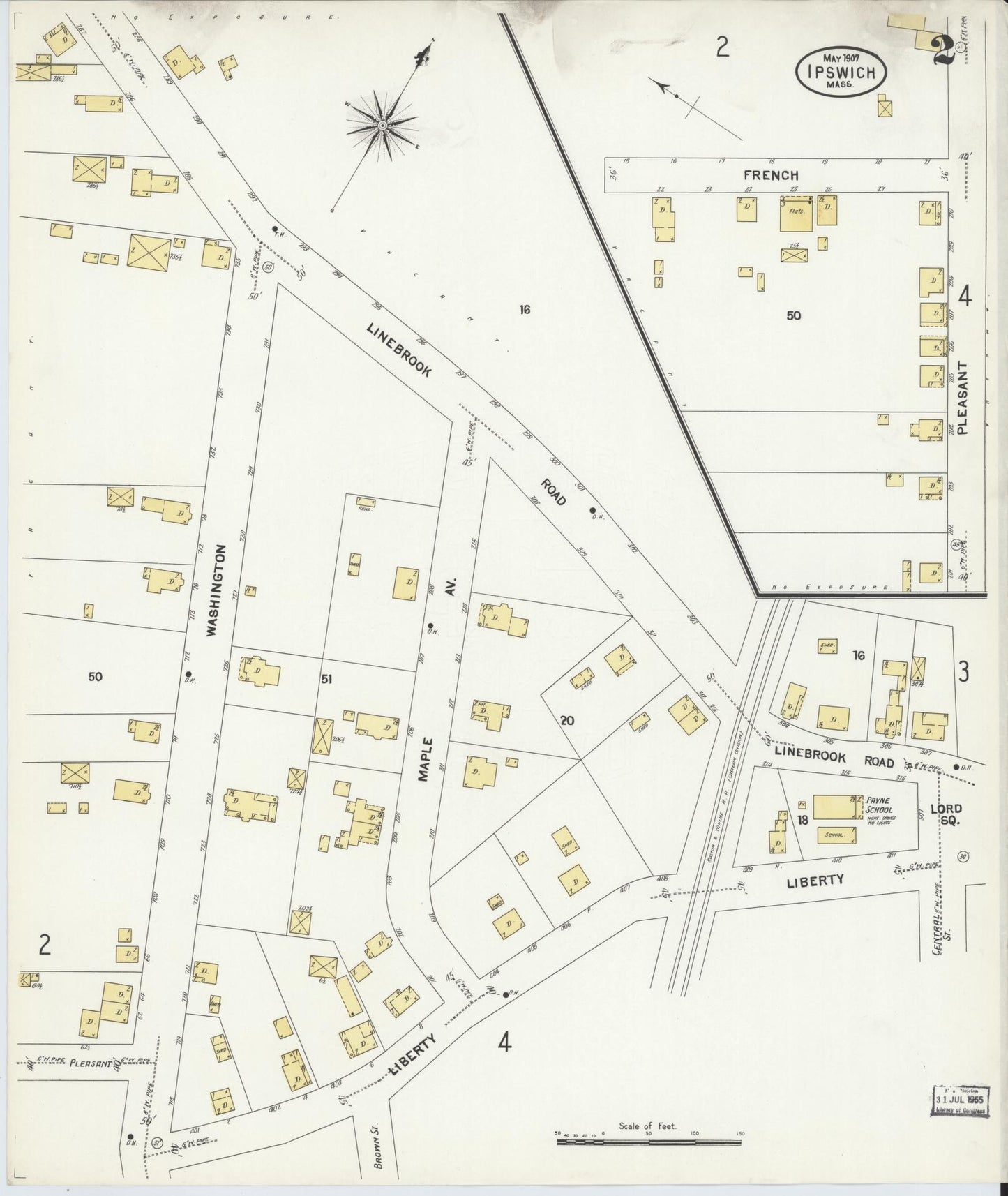 Sanborn Fire Insurance Map from Ipswich, Essex County, Massachusetts (1907), Sheet #0002 - Historic Sanborn Fire Insurance Map Print, vintage old map wall art, antique decor, genealogy gift, Massachusetts Massachusetts map