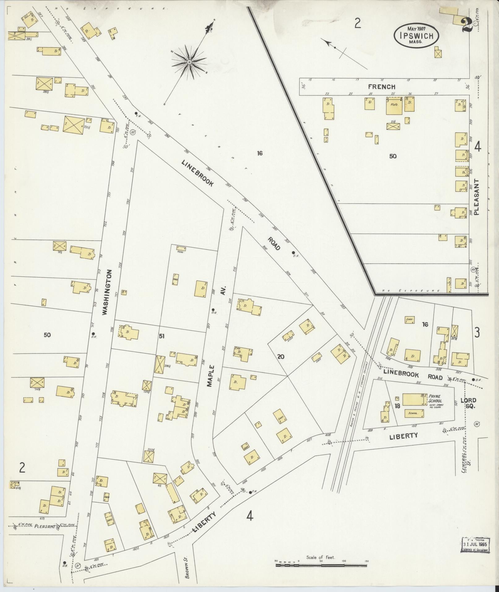 Sanborn Fire Insurance Map from Ipswich, Essex County, Massachusetts (1907), Sheet #0002 - Historic Sanborn Fire Insurance Map Print, vintage old map wall art, antique decor, genealogy gift, Massachusetts Massachusetts map