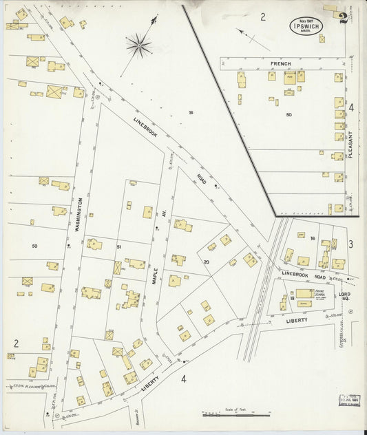 Sanborn Fire Insurance Map from Ipswich, Essex County, Massachusetts (1907), Sheet #0002 - Historic Sanborn Fire Insurance Map Print, vintage old map wall art, antique decor, genealogy gift, Massachusetts Massachusetts map