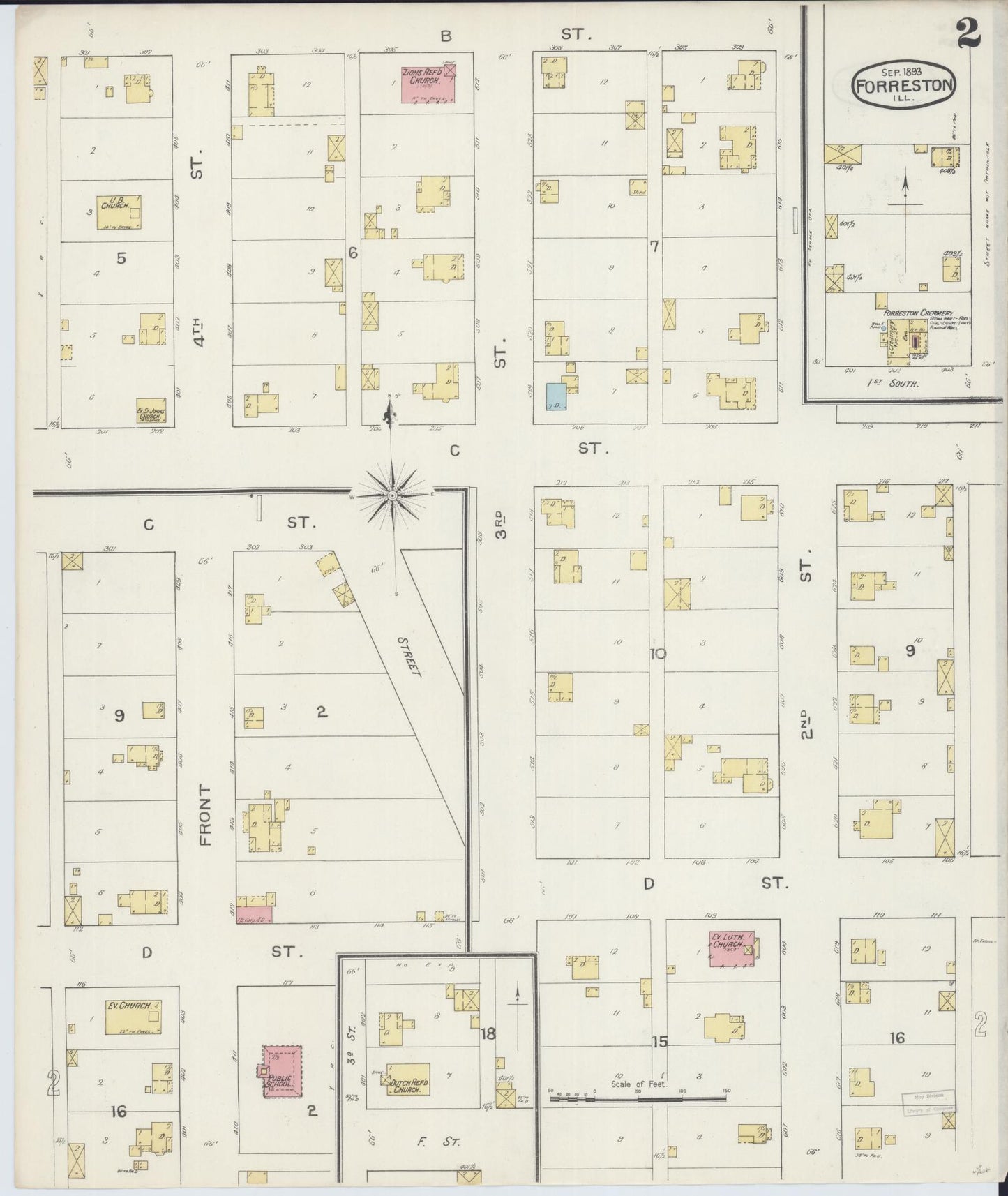 Sanborn Fire Insurance Map from Forreston, Ogle County, Illinois (1893), Sheet #0002 - Historic Sanborn Fire Insurance Map Print, vintage old map wall art, antique decor, genealogy gift, Illinois Illinois map