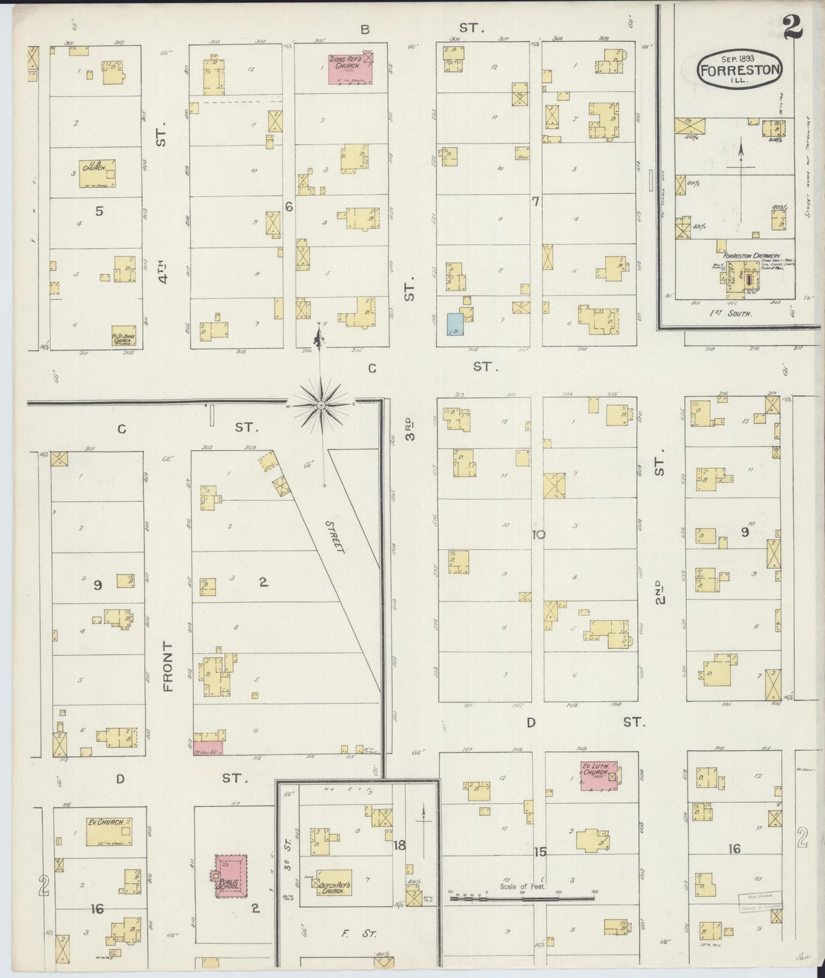 Sanborn Fire Insurance Map from Forreston, Ogle County, Illinois (1893), Sheet #0002 - Historic Sanborn Fire Insurance Map Print, vintage old map wall art, antique decor, genealogy gift, Illinois Illinois map