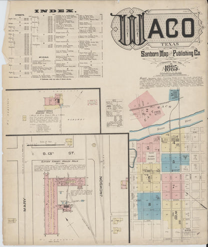 Sanborn Fire Insurance Map from Waco, McLennan County, Texas (1885), Sheet #0001 - Complete Map Set gallery image, historic Sanborn map, vintage wall art, Texas Texas