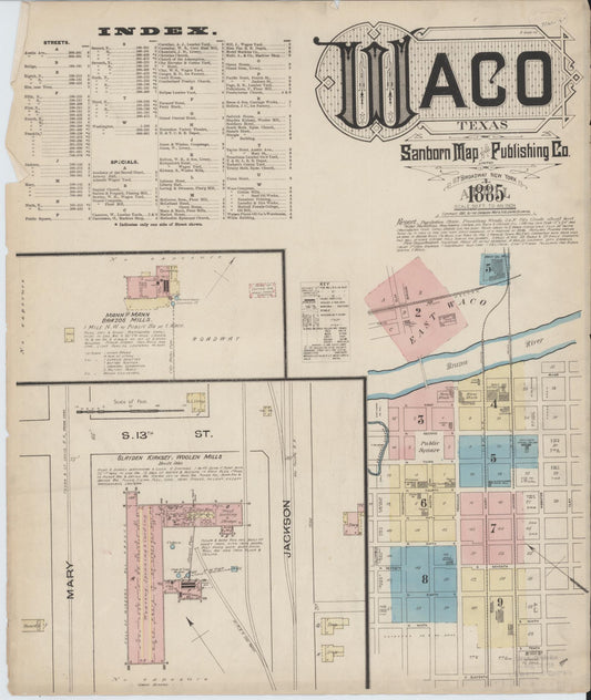 Sanborn Fire Insurance Map from Waco, McLennan County, Texas (1885), Sheet #0001 - Complete Map Set gallery image, historic Sanborn map, vintage wall art, Texas Texas