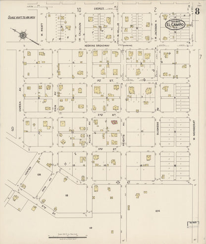 Sanborn Fire Insurance Map from El Campo, Wharton County, Texas (1922), Sheet #0008 - Historic Sanborn Fire Insurance Map Print, vintage old map wall art, antique decor, genealogy gift, Texas Texas map