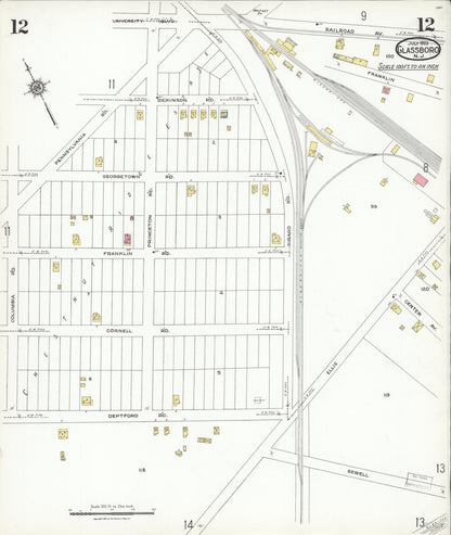 Sanborn Fire Insurance Map from Glassboro, Gloucester County, New Jersey (1923), Sheet #0012 - Complete Map Set gallery image, historic Sanborn map, vintage wall art, New Jersey New Jersey