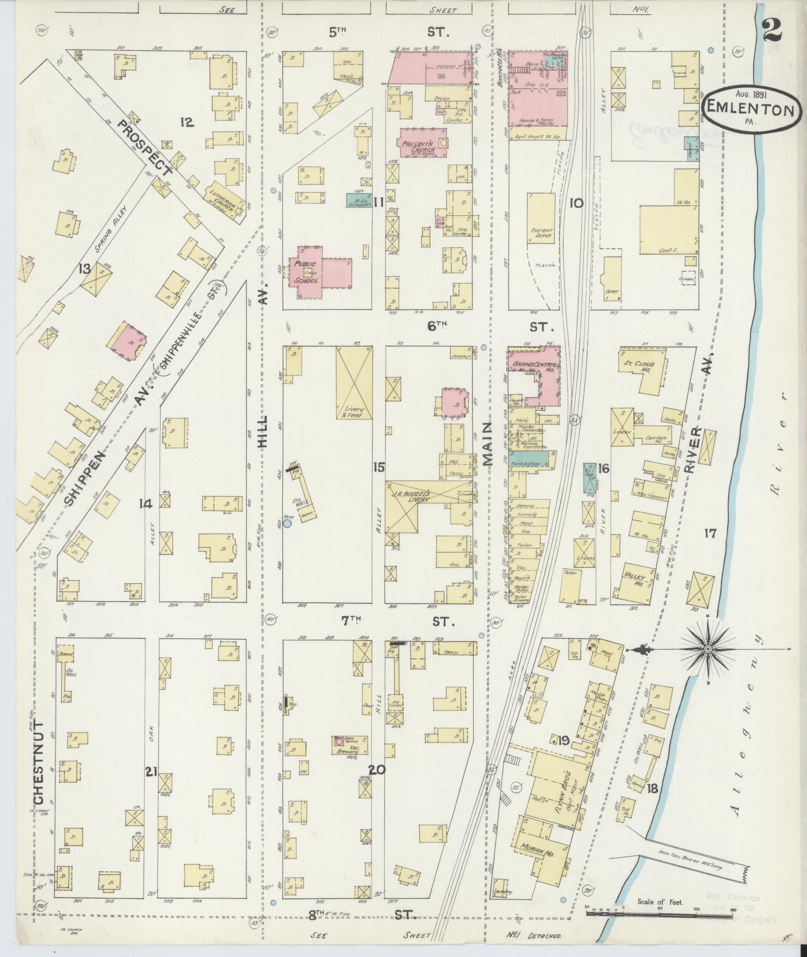 Sanborn Fire Insurance Map from Emlenton, Venango County, Pennsylvania (1891), Sheet #0002 - Historic Sanborn Fire Insurance Map Print, vintage old map wall art, antique decor, genealogy gift, Pennsylvania Pennsylvania map