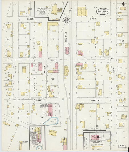 Sanborn Fire Insurance Map from Sullivan, Sullivan County, Indiana (1897), Sheet #0004 - Historic Sanborn Fire Insurance Map Print, vintage old map wall art, antique decor, genealogy gift, Indiana Indiana map