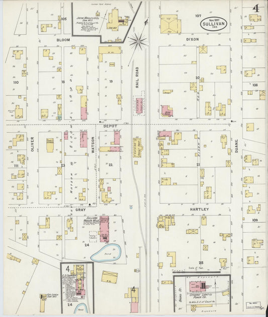 Sanborn Fire Insurance Map from Sullivan, Sullivan County, Indiana (1897), Sheet #0004 - Historic Sanborn Fire Insurance Map Print, vintage old map wall art, antique decor, genealogy gift, Indiana Indiana map