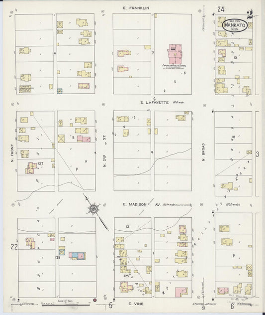 Sanborn Fire Insurance Map from Mankato, Blue Earth County, Minnesota (1914), Sheet #0002 - Historic Sanborn Fire Insurance Map Print, vintage old map wall art, antique decor, genealogy gift, Minnesota Minnesota map