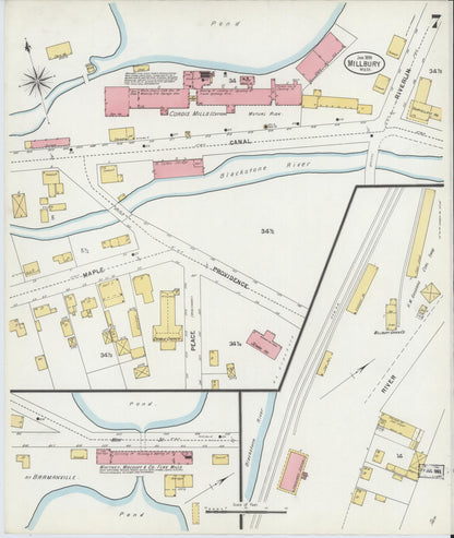 Sanborn Fire Insurance Map from Millbury, Worcester County, Massachusetts (1899), Sheet #0007 - Historic Sanborn Fire Insurance Map Print, vintage old map wall art, antique decor, genealogy gift, Massachusetts Massachusetts map