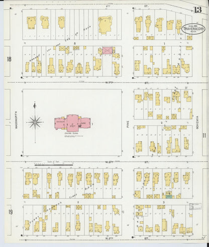 Sanborn Fire Insurance Map from Traverse City, Grand Traverse County, Michigan (1904), Sheet #0013 - Historic Sanborn Fire Insurance Map Print, vintage old map wall art, antique decor, genealogy gift, Michigan Michigan map