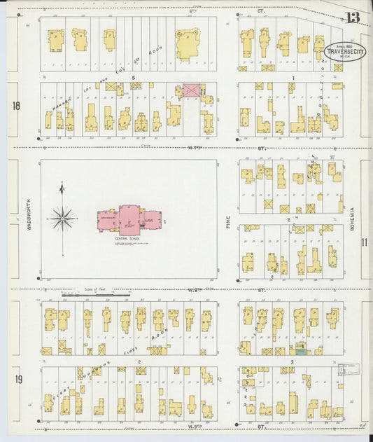 Sanborn Fire Insurance Map from Traverse City, Grand Traverse County, Michigan (1904), Sheet #0013 - Historic Sanborn Fire Insurance Map Print, vintage old map wall art, antique decor, genealogy gift, Michigan Michigan map