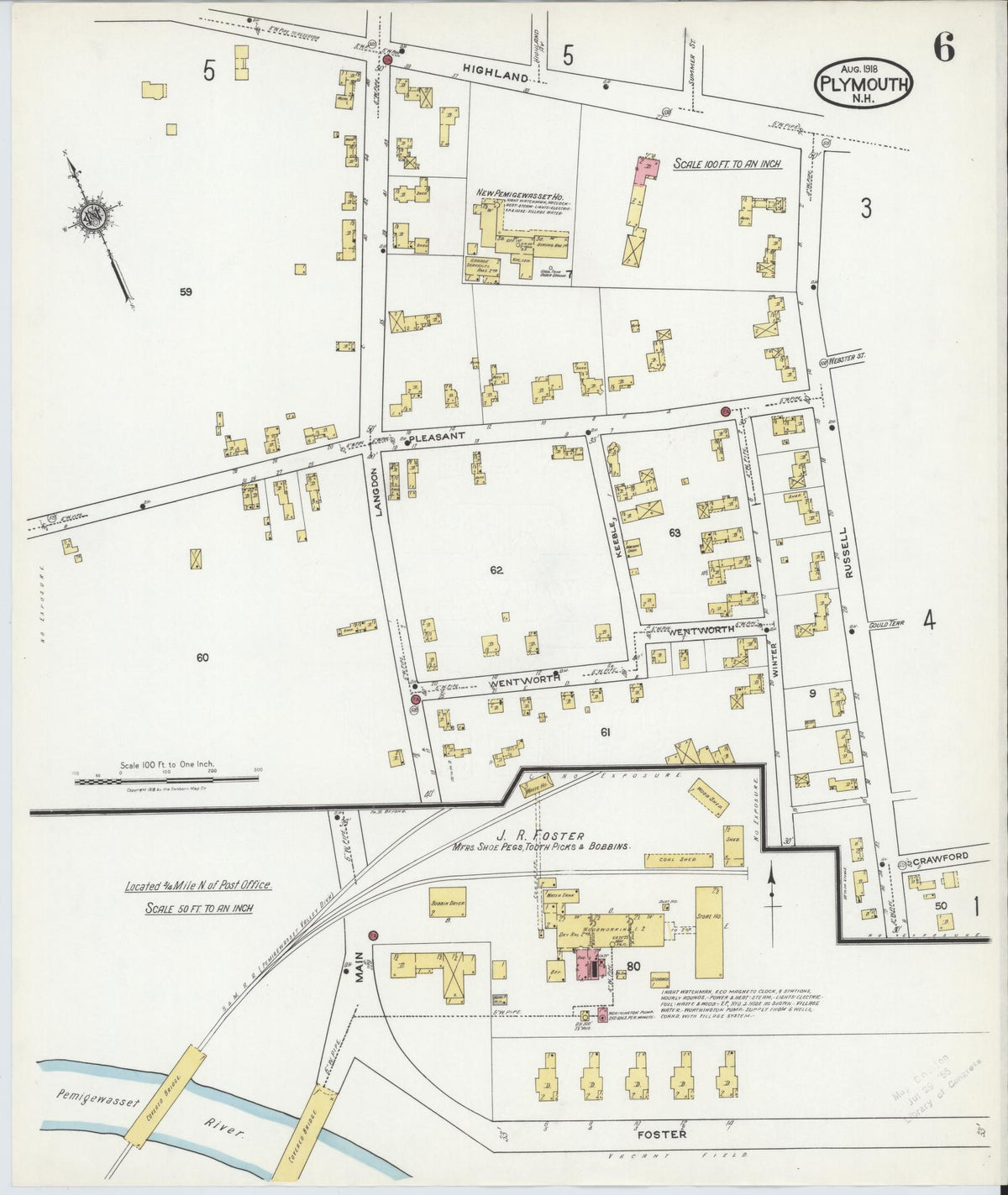 Sanborn Fire Insurance Map from Plymouth, Grafton County, New Hampshire (1918), Sheet #0006 - Complete Map Set gallery image, historic Sanborn map, vintage wall art, New Hampshire New Hampshire
