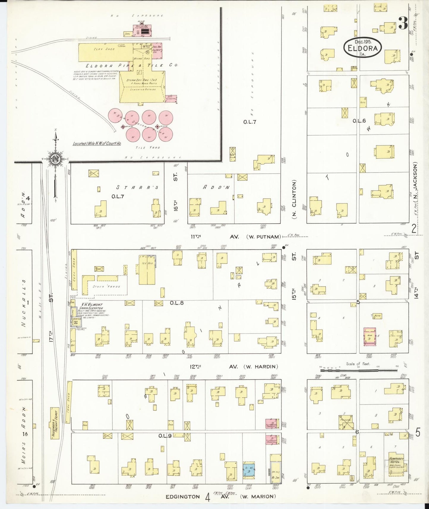 Sanborn Fire Insurance Map from Eldora, Hardin County, Iowa (1915), Sheet #0003 - Historic Sanborn Fire Insurance Map Print, vintage old map wall art