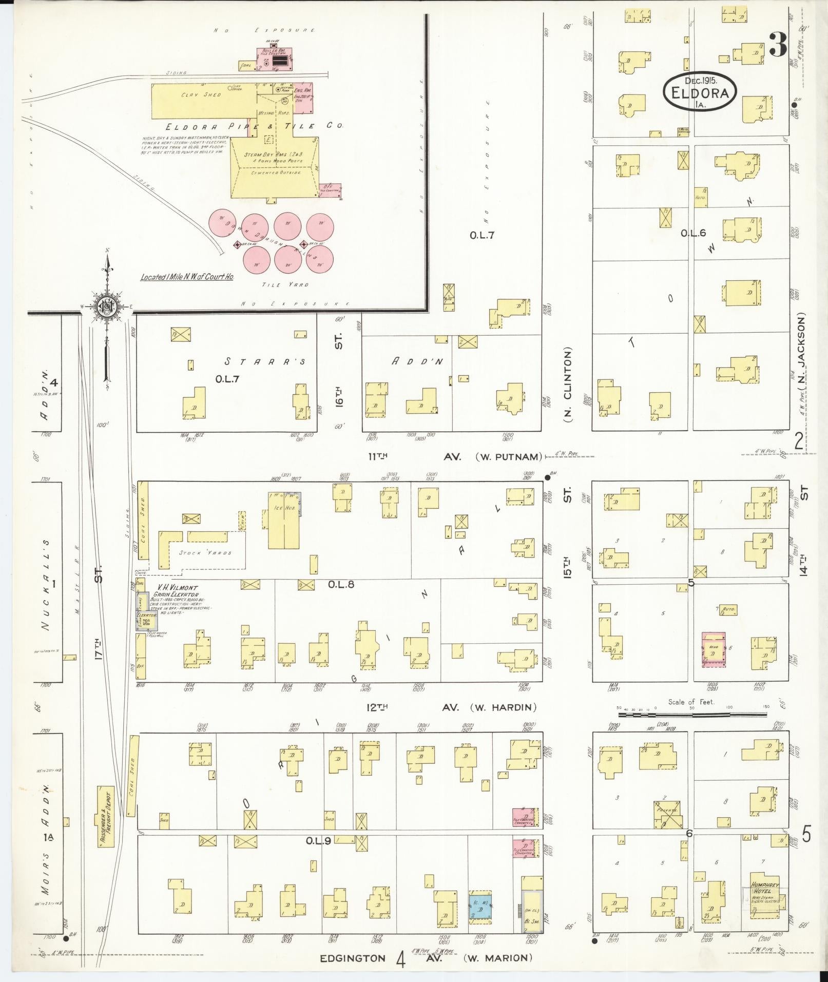 Sanborn Fire Insurance Map from Eldora, Hardin County, Iowa (1915), Sheet #0003 - Historic Sanborn Fire Insurance Map Print, vintage old map wall art