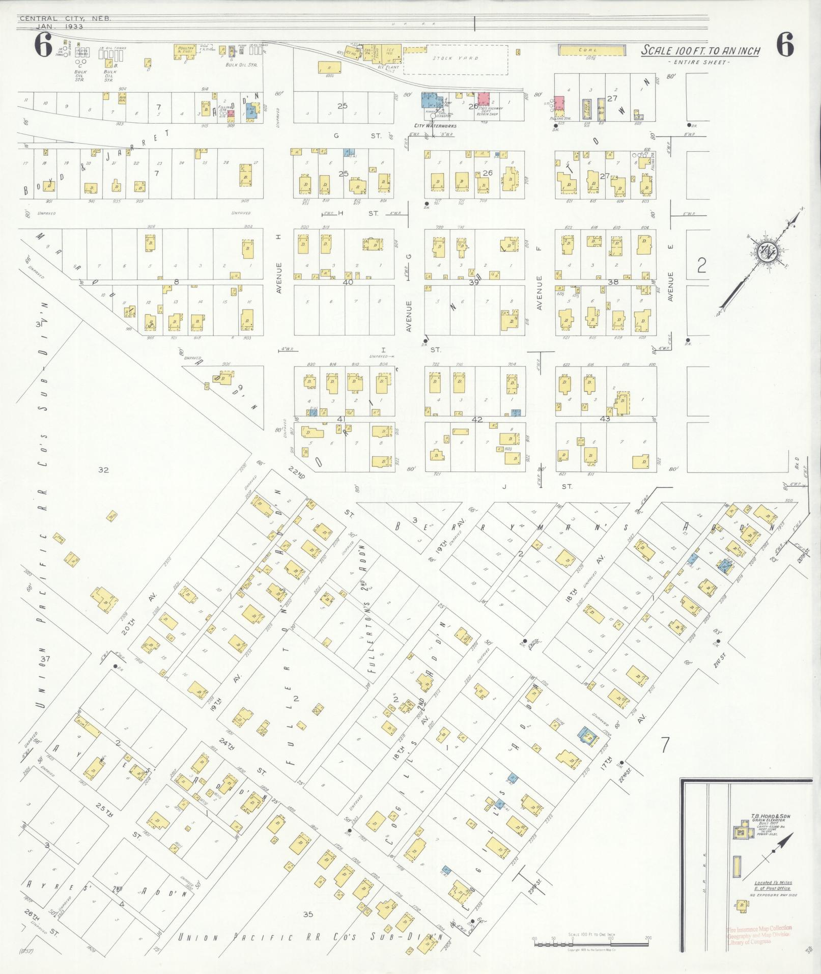 Sanborn Fire Insurance Map from Central City, Merrick County, Nebraska (1933), Sheet #0006 - Complete Map Set gallery image, historic Sanborn map, vintage wall art, Nebraska Nebraska